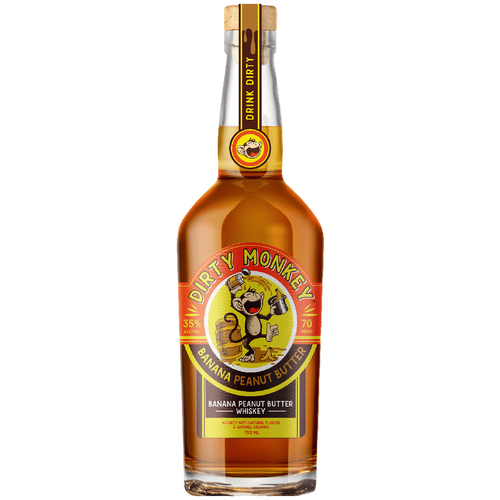 Dirty Monkey Peanut Butter Banana Whiskey 750ML Front Bottle Label