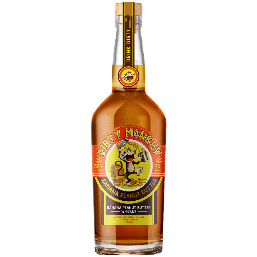 Dirty Monkey Peanut Butter Banana Whiskey 750ML Front Bottle Label