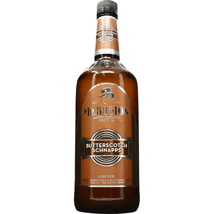 Mr Boston Butterscotch Schnapps 1L Front Bottle Label