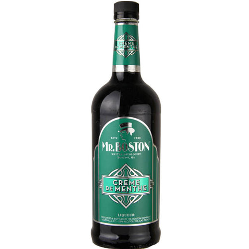 Mr. Boston Green Creme de Menthe 1L Front Bottle Label
