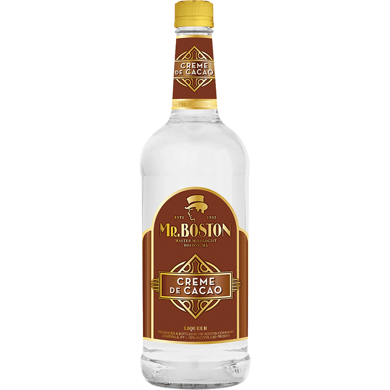 Mr Boston Creme de Cacao White 1L Front Bottle Label