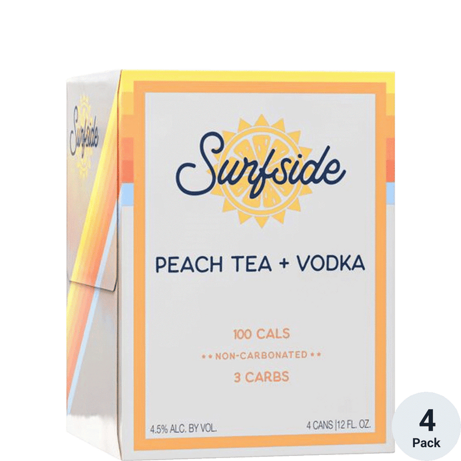 Surfside Vodka Peach Tea 4pk-12oz Cans Front Bottle Label