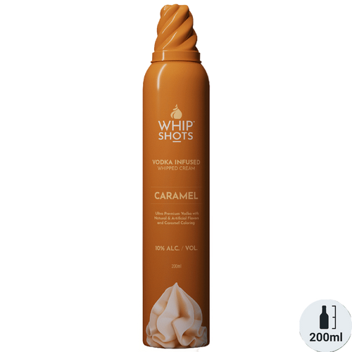 Whip Shots Caramel Vodka Infused Whipped Cream 200ML Front Bottle Label