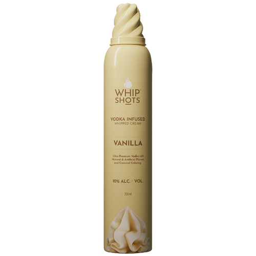 Whip Shots Vanilla Vodka Infused Whipped Cream 200ML Front Bottle Label